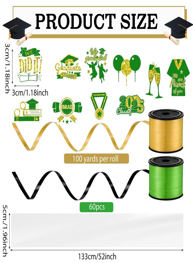 yesaior 60 Sets Graduation Candy Lei Making Kit, 2 Rolls Ribbons 60 Pcs Clear Poly Tubing Bags and 60 Pcs Paper Cut, 2026 Graduation Lei Making Kit, 2026 Party Supplies (Green Gold) - Image 2