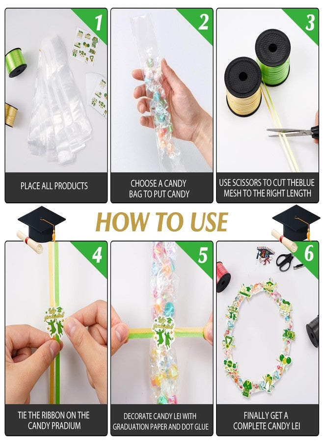 yesaior 60 Sets Graduation Candy Lei Making Kit, 2 Rolls Ribbons 60 Pcs Clear Poly Tubing Bags and 60 Pcs Paper Cut, 2026 Graduation Lei Making Kit, 2026 Party Supplies (Green Gold) - Image 3