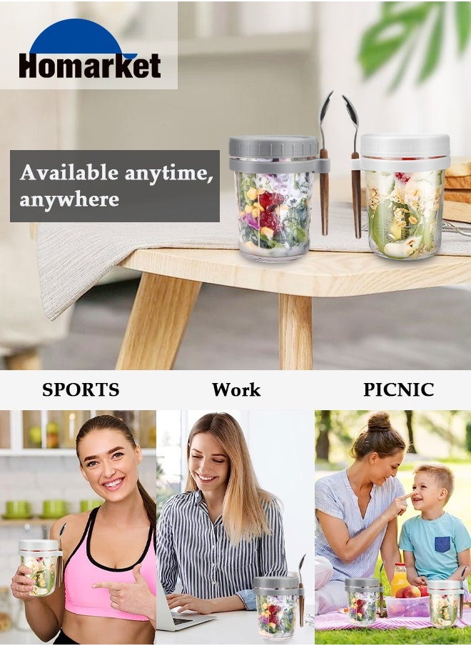 4 Pack Overnight Oats Containers with Lids and Spoons, 350ML Glass Jars for Oatmeal Container , Large Capacity Airtight Jars Leak-Proof Meal Prep Jars for Milk, Cereal, Fruit