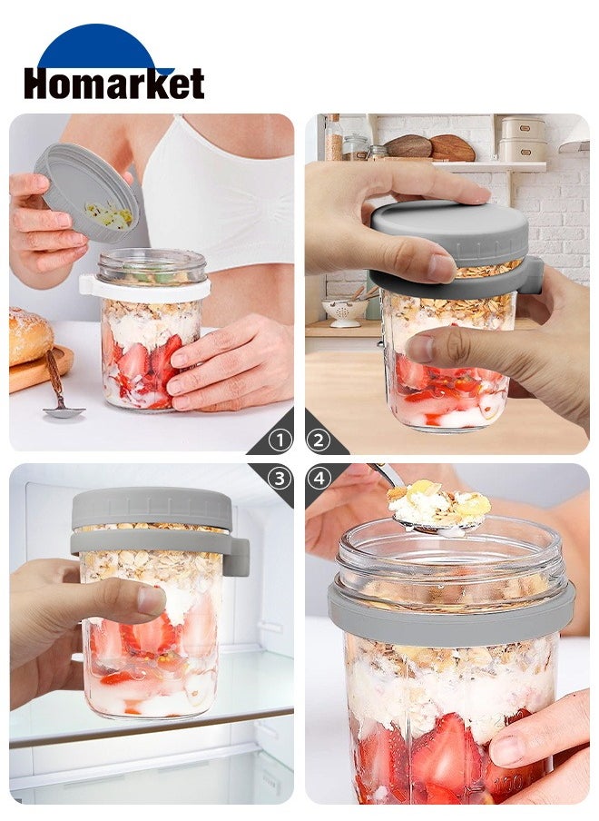 4 Pack Overnight Oats Containers with Lids and Spoons, 350ML Glass Jars for Oatmeal Container , Large Capacity Airtight Jars Leak-Proof Meal Prep Jars for Milk, Cereal, Fruit