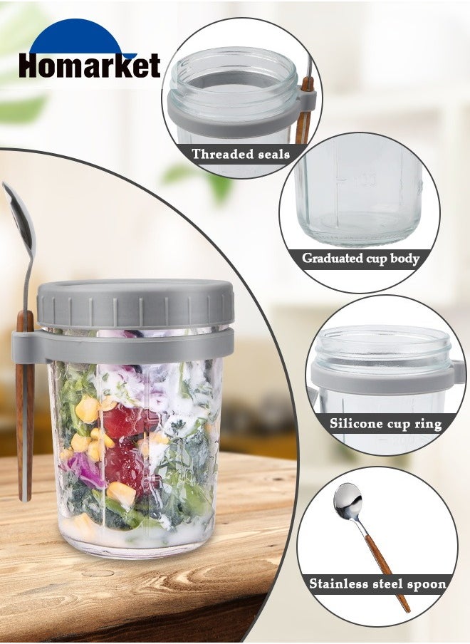 4 Pack Overnight Oats Containers with Lids and Spoons, 350ML Glass Jars for Oatmeal Container , Large Capacity Airtight Jars Leak-Proof Meal Prep Jars for Milk, Cereal, Fruit
