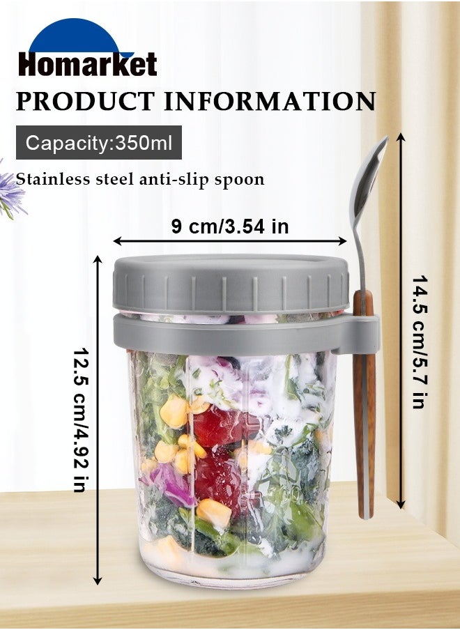 4 Pack Overnight Oats Containers with Lids and Spoons, 350ML Glass Jars for Oatmeal Container , Large Capacity Airtight Jars Leak-Proof Meal Prep Jars for Milk, Cereal, Fruit