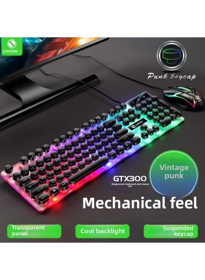 Zhaoyin Mechanical Feel Wired Keyboard Mouse Suit Computer Notebook Office Typing Home Special USB External-Color:Punk Black Luminous Keyboard + Luminous Mouse