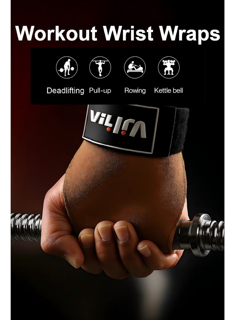 Vilico Workout Wrist Wraps with Dual-Layer Cowhide, for Weightlifting, Heavy Powerlifting, Deadlifts, Rows, Pull Ups, Enhanced Grip for Bodybuilding Optimal Hand and Wrist Protection - Image 2