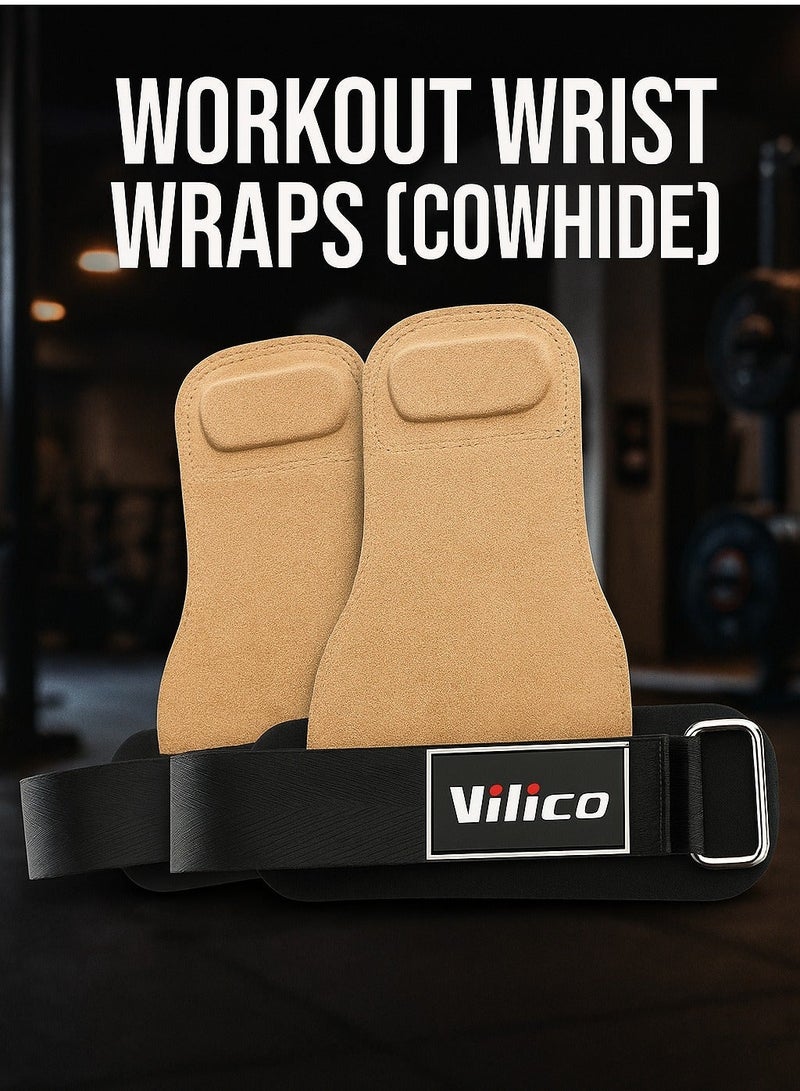 Vilico Workout Wrist Wraps with Dual-Layer Cowhide, for Weightlifting, Heavy Powerlifting, Deadlifts, Rows, Pull Ups, Enhanced Grip for Bodybuilding Optimal Hand and Wrist Protection - Image 3