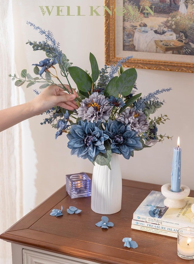 WELL KNOWN Artificial Flowers Bouquet, Blue Fake Flowers for Vase, Silk Faux Flowers DIY Table Centerpieces for Wedding, Dining Room, Kitchen, Office, Farmhouse, Mother's Day Decor & Gift (Grey Blue) - Image 5