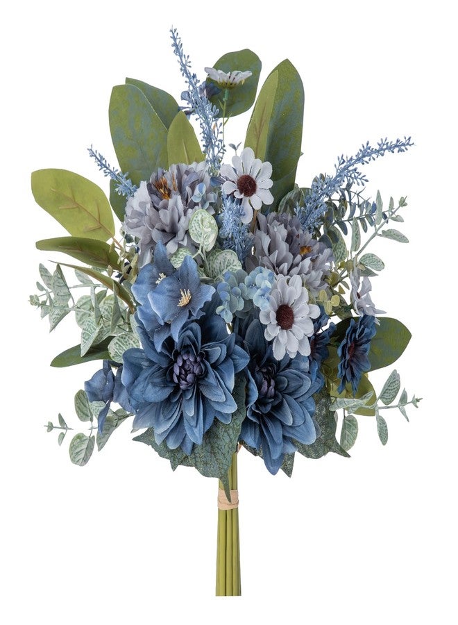 WELL KNOWN Artificial Flowers Bouquet, Blue Fake Flowers for Vase, Silk Faux Flowers DIY Table Centerpieces for Wedding, Dining Room, Kitchen, Office, Farmhouse, Mother's Day Decor & Gift (Grey Blue) - Image 1