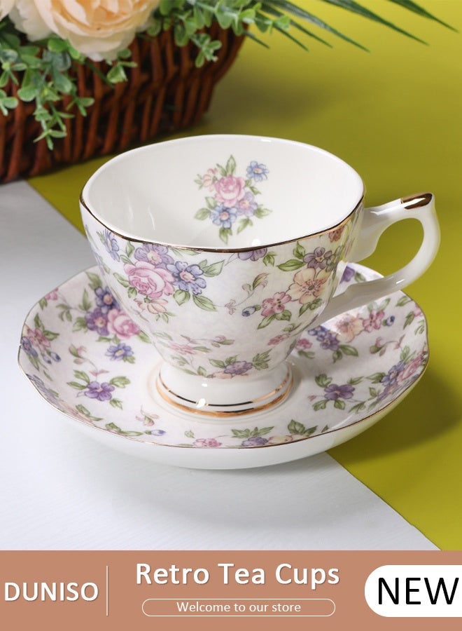 DUNISO French Retro Phnom Penh Tea Cups and Saucers Set Porcelain Tea Set for Tea Party Afternoon Tea Cups Saucer for Coffee Milk Kitchen and Drawing Room - Image 1