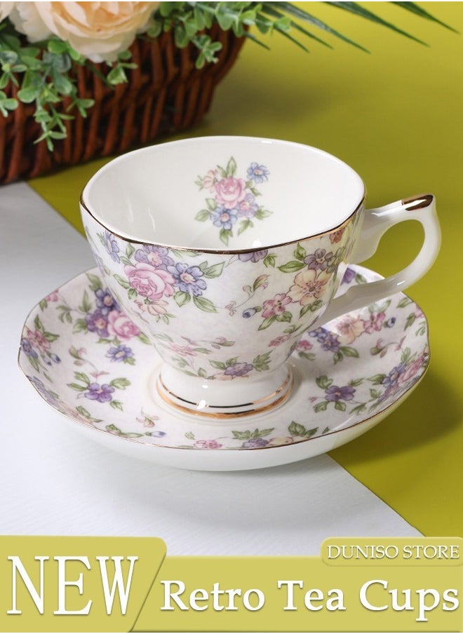 DUNISO French Retro Phnom Penh Tea Cups and Saucers Set Porcelain Tea Set for Tea Party Afternoon Tea Cups Saucer for Coffee Milk Kitchen and Drawing Room  - Image 1