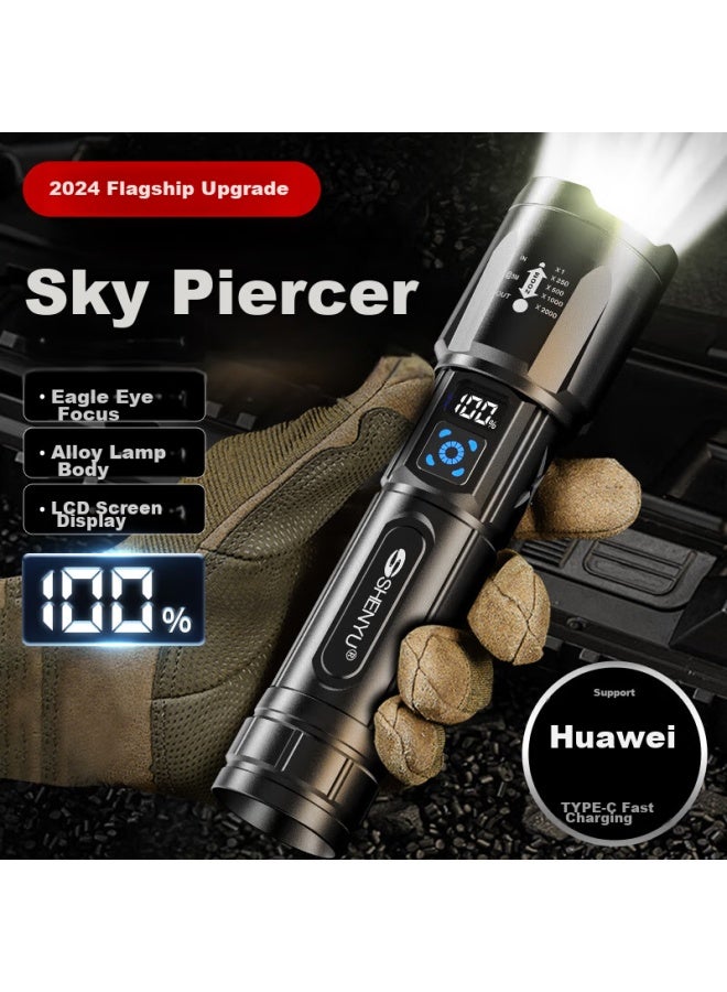 Shenyu Flashlight With High Brightness, Zoomable Lens, Long-range Beam, Ultra-long Battery Life, Outdoor Survival, Emergency Power Outage Lighting - Image 1