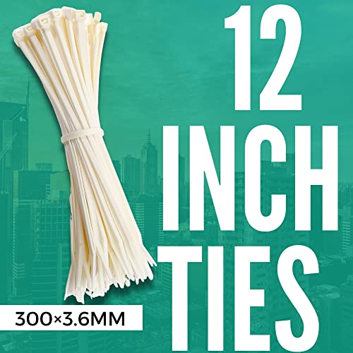 OVG Nylon Self Locking Cable Ties, White (300 mm × 3.6mm, 12 Inch, Pack of 200 Pcs) Heavy Duty Strong Zip Ties Teeth Grip Fastener Organizer Tie - Image 4