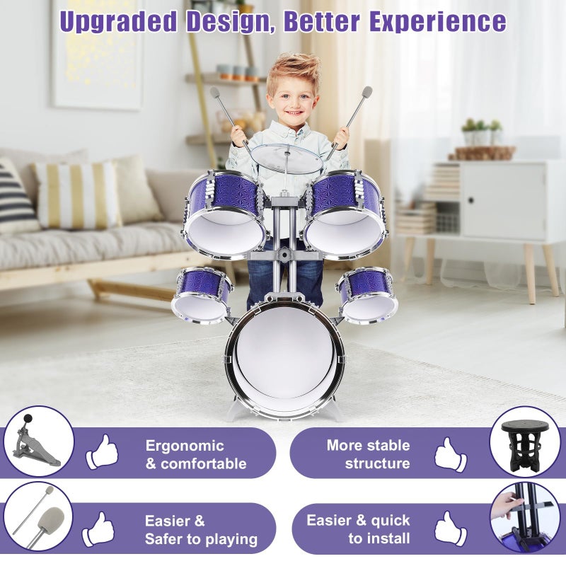 M SANMERSEN Kids Toys Jazz Drum Set - Upgraded Rock Drum Kit with Stool Musical Instruments Educational Birthday Christmas Toys Gifts for Toddlers Child Boys Girls Aged 3 4 5 6 7 8 Year Old - Image 5