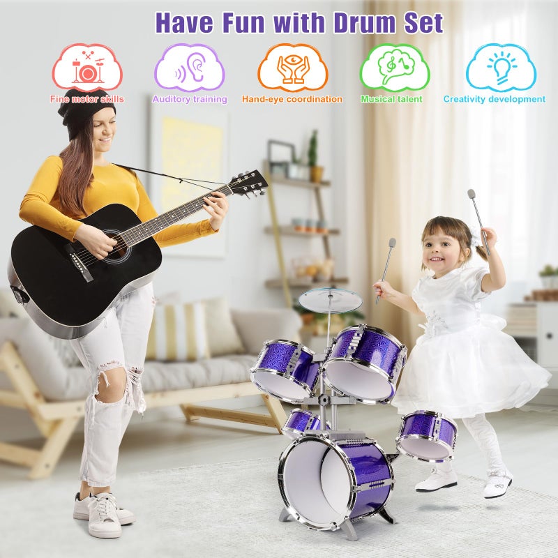 M SANMERSEN Kids Toys Jazz Drum Set - Upgraded Rock Drum Kit with Stool Musical Instruments Educational Birthday Christmas Toys Gifts for Toddlers Child Boys Girls Aged 3 4 5 6 7 8 Year Old - Image 3