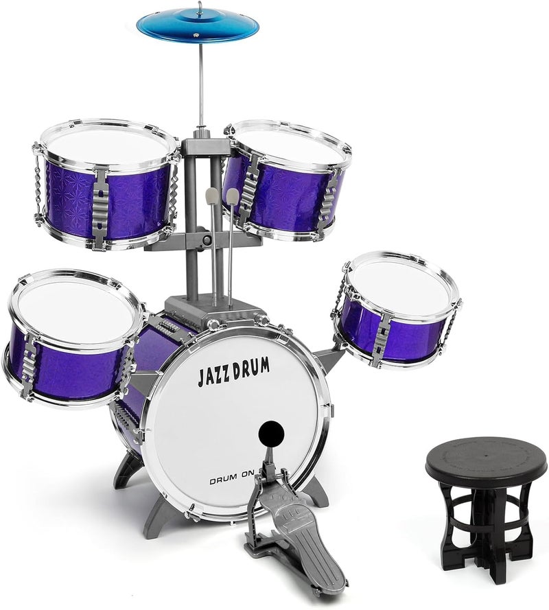 M SANMERSEN Kids Toys Jazz Drum Set - Upgraded Rock Drum Kit with Stool Musical Instruments Educational Birthday Christmas Toys Gifts for Toddlers Child Boys Girls Aged 3 4 5 6 7 8 Year Old - Image 1