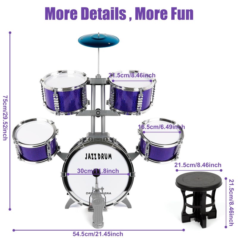 M SANMERSEN Kids Toys Jazz Drum Set - Upgraded Rock Drum Kit with Stool Musical Instruments Educational Birthday Christmas Toys Gifts for Toddlers Child Boys Girls Aged 3 4 5 6 7 8 Year Old - Image 2