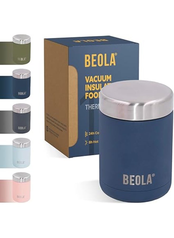 بيولا برطمان لحفظ الطعام لانش بوكس للأطفال والبالغين من بيولا، ترمس حراري لحفظ الطعام من فولاذ مقاوم للصدأ بجدار مزدوج معزول للسفر، بيلا، سعة 450 مل/ 15 اونصة (أزرق بحري) - Image 1