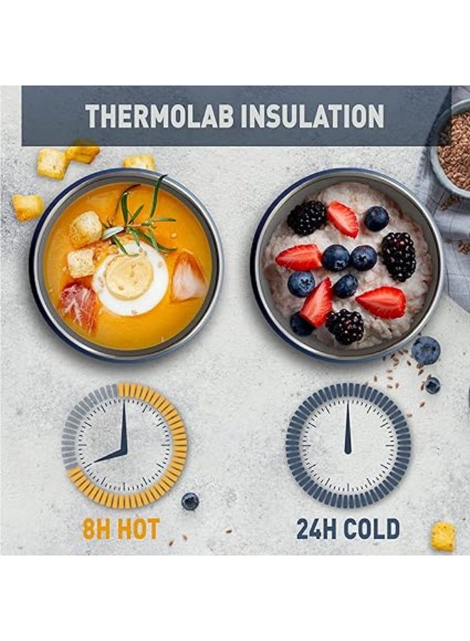 بيولا برطمان لحفظ الطعام لانش بوكس للأطفال والبالغين من بيولا، ترمس حراري لحفظ الطعام من فولاذ مقاوم للصدأ بجدار مزدوج معزول للسفر، بيلا، سعة 450 مل/ 15 اونصة (أزرق بحري) - Image 4