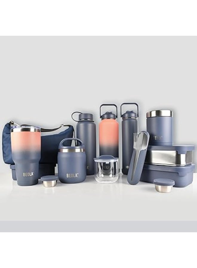 بيولا برطمان لحفظ الطعام لانش بوكس للأطفال والبالغين من بيولا، ترمس حراري لحفظ الطعام من فولاذ مقاوم للصدأ بجدار مزدوج معزول للسفر، بيلا، سعة 450 مل/ 15 اونصة (أزرق بحري) - Image 2