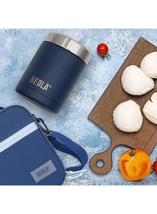 بيولا برطمان لحفظ الطعام لانش بوكس للأطفال والبالغين من بيولا، ترمس حراري لحفظ الطعام من فولاذ مقاوم للصدأ بجدار مزدوج معزول للسفر، بيلا، سعة 450 مل/ 15 اونصة (أزرق بحري) - Image 3