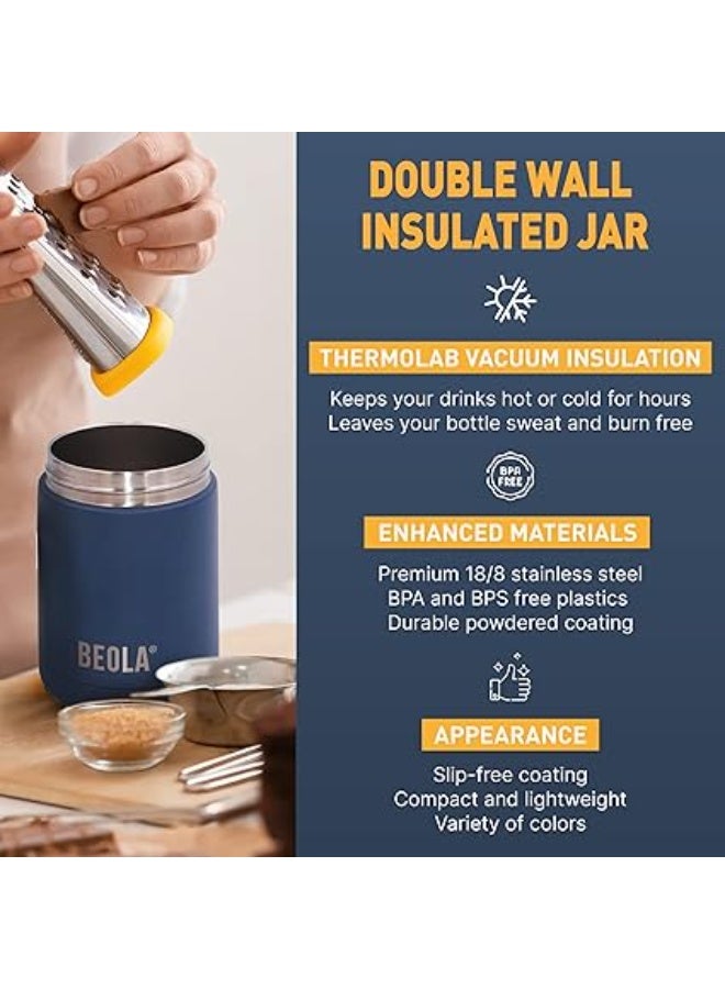 بيولا برطمان لحفظ الطعام لانش بوكس للأطفال والبالغين من بيولا، ترمس حراري لحفظ الطعام من فولاذ مقاوم للصدأ بجدار مزدوج معزول للسفر، بيلا، سعة 450 مل/ 15 اونصة (أزرق بحري) - Image 5