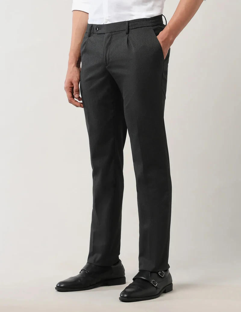 Arrow Charcoal Melange Textured Mid Rise Trousers for Men | Best Price UAE