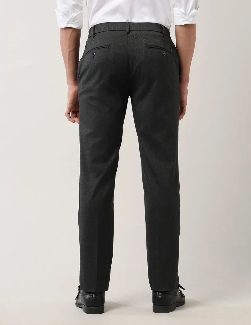 Arrow Charcoal Melange Textured Mid Rise Trousers for Men | Best Price UAE