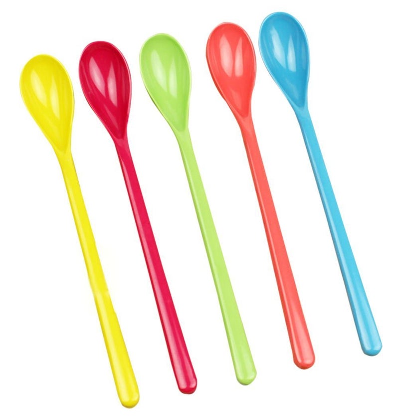 Haifly 5 Pcs Colorful Plastic Spoon Lovely Long Mixing Spoons for Jam Honey Coffee Color Random