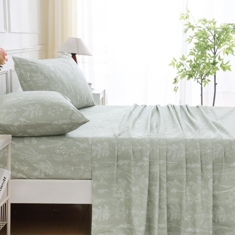 Homilay 100% Organic Cotton Percale Sheets Set,Queen Size 4 PC, Breathable&Durable Hotel Quality Bedding, 16" Deep Pocket Botanical Floral Bedsheets,Sage Green - Image 5