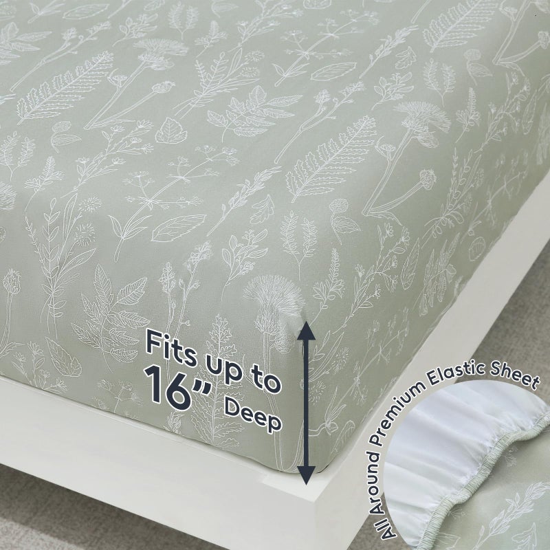 Homilay 100% Organic Cotton Percale Sheets Set,Queen Size 4 PC, Breathable&Durable Hotel Quality Bedding, 16" Deep Pocket Botanical Floral Bedsheets,Sage Green - Image 4
