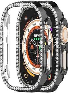Generic Bling Diamond PC Bumper Case for Apple Watch Ultra 49mm, Bling Crystal Bling Rhinestone Cover for Women Girls Smartwatch Accessories (Black) 