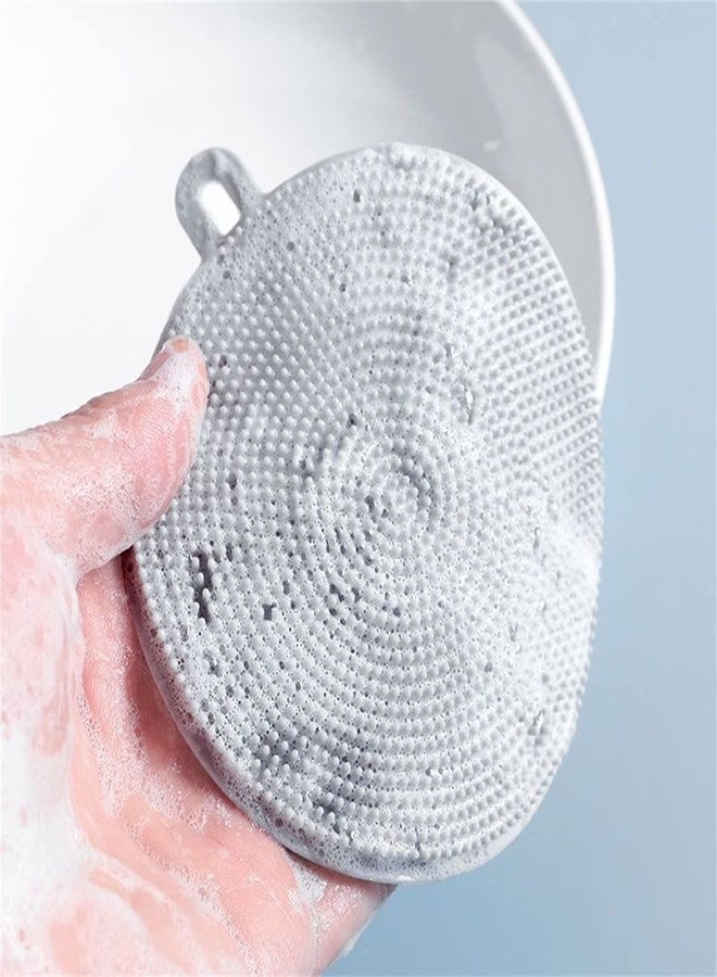 Typutomi 4PCS Silicone Dish Scrubber, Multipurpose Round Silicone Sponges Reusable Dish Brush Dish Brush for Kitchen Dish Dishes Fruits Vegetables(Gray) - Image 2