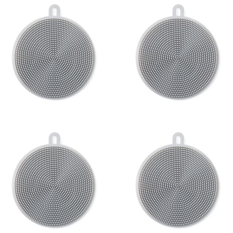 Typutomi 4PCS Silicone Dish Scrubber, Multipurpose Round Silicone Sponges Reusable Dish Brush Dish Brush for Kitchen Dish Dishes Fruits Vegetables(Gray) - Image 1
