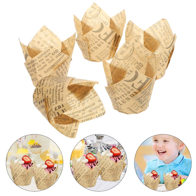 Khaki Newspaper Pattern High Temperature Resistant Oil Proof Baking Cups 50pcs - Image 4