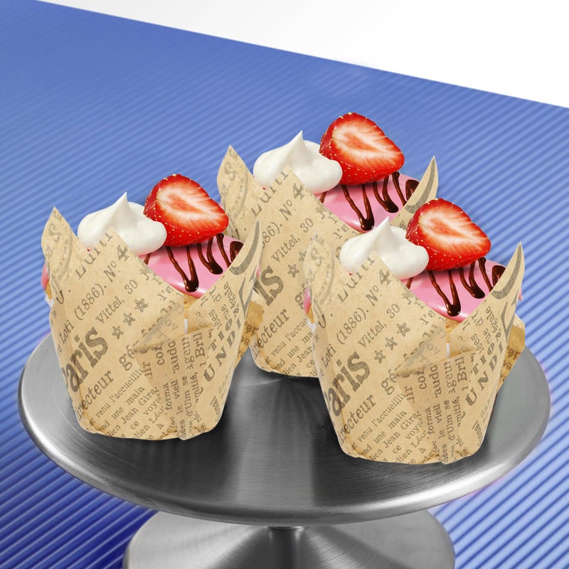 Khaki Newspaper Pattern High Temperature Resistant Oil Proof Baking Cups 50pcs - Image 5