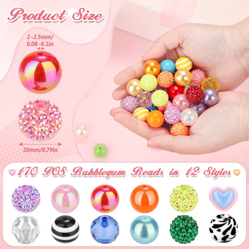 Tidponra 110 Pcs 20mm Beads for Pens Making with 60Pcs Rondelle Spacer Beads, Bubblegum Beads Mixed Crystal Resin Chunky Beads Sugar Beads for Beadable Pens Supplies Keychains DIY Craft - Image 3