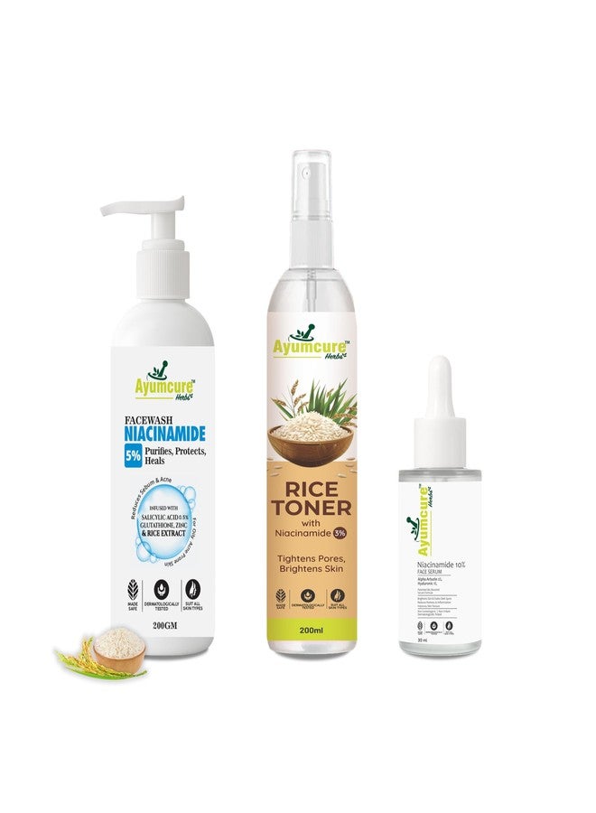 Ayumcure Anti Pigmentation Kit | Set of 3 | Niacinamide & Alpha Arbutin Face Serum 30ML + 3% Niacinamide Rise Toner 200ML + 5% Niacinamide Face Wash 200ML | For Dark Spots, Uneven Tone & Glowing Skin - Image 1