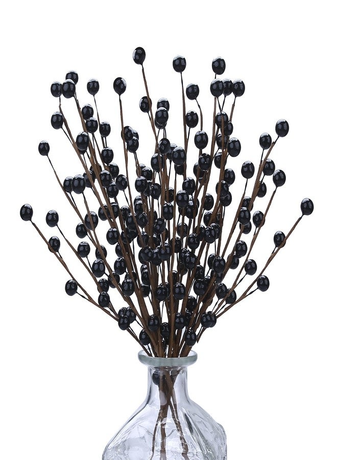 Trimgrace 12 Pack14 Black Holly Berry Stems Halloween Ornaments Artificial Berry Stems Fake Holly Berry Picks for Christmas Tree Halloween Vase DIY Wreath Crafts Home Decor - Image 1
