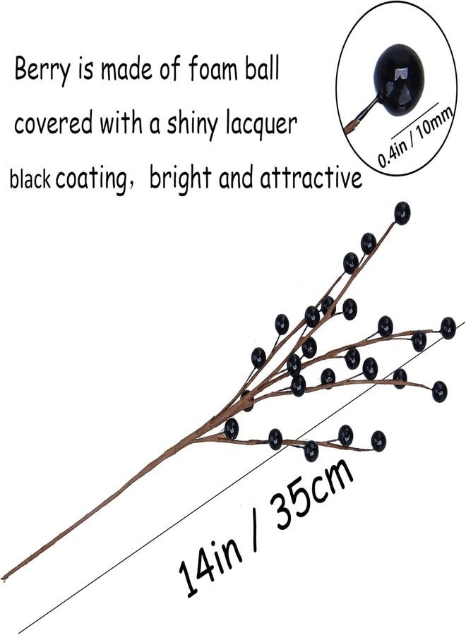 Trimgrace 12 Pack14 Black Holly Berry Stems Halloween Ornaments Artificial Berry Stems Fake Holly Berry Picks for Christmas Tree Halloween Vase DIY Wreath Crafts Home Decor - Image 2