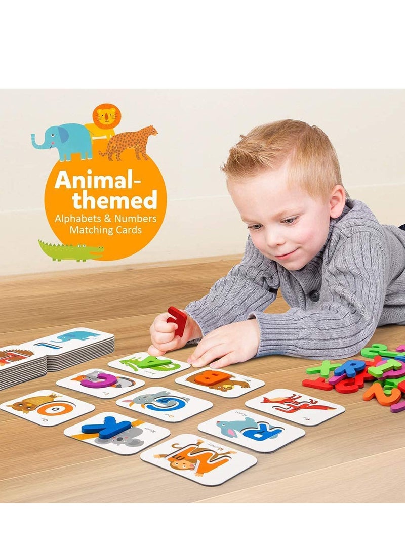 Early Childhood Education Toys, Numbers and Alphabets Flash Cards Set - ABC Wooden Letters and Numbers Animal Card Board Matching Puzzle for Kids Age 3 4 5 Preschool and Up Years - Image 2