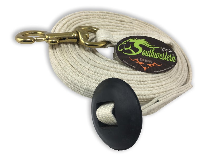 Southwestern Equine Lunge Line for Horses Cotton Horse Lunge Line with Bolt Snap & Rubber Stop (White, 24') - Image 4