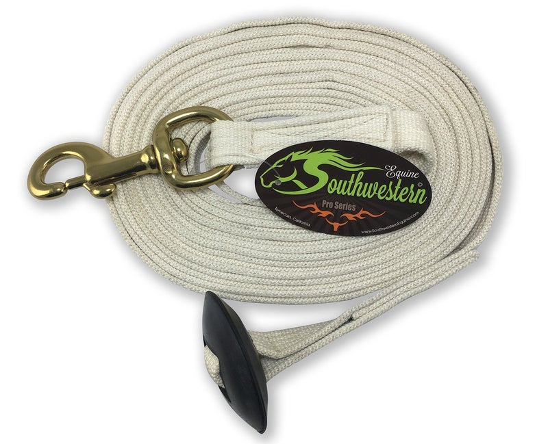 Southwestern Equine Lunge Line for Horses Cotton Horse Lunge Line with Bolt Snap & Rubber Stop (White, 24') - Image 1