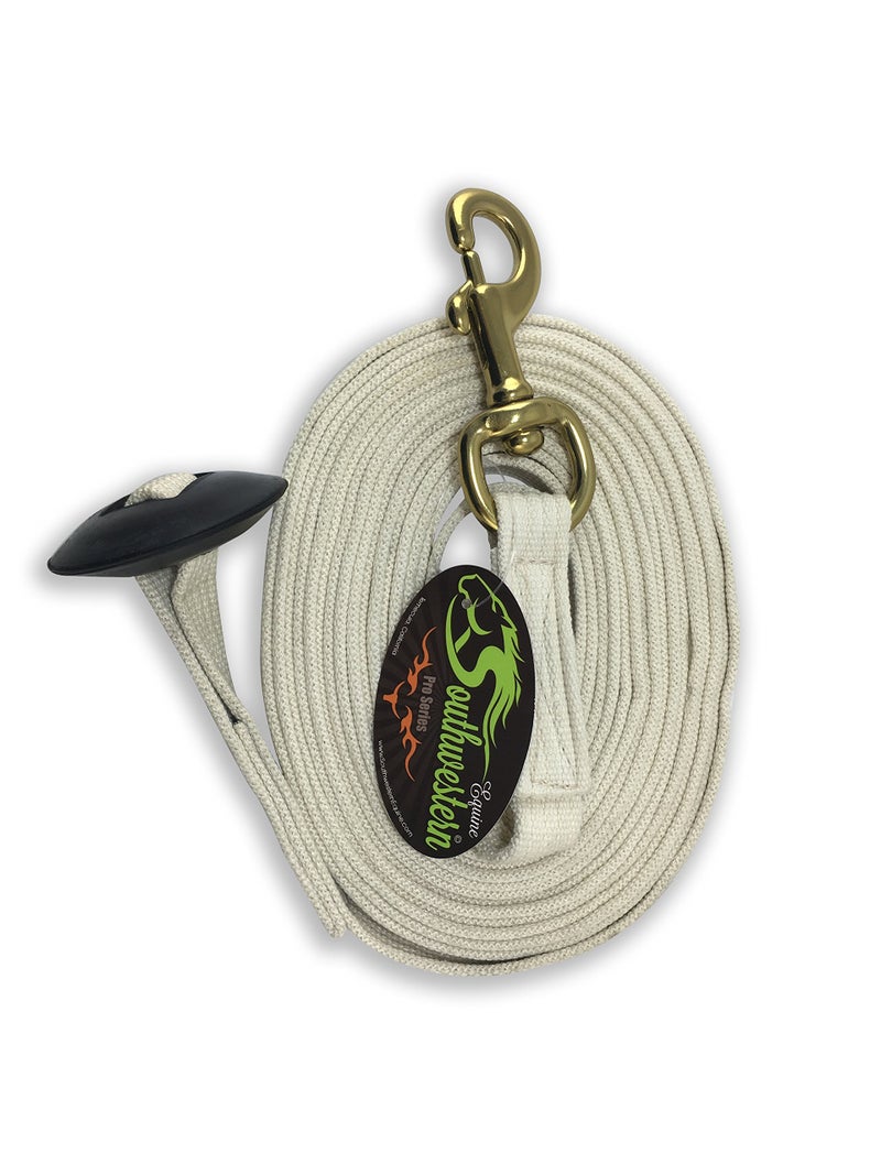 Southwestern Equine Lunge Line for Horses Cotton Horse Lunge Line with Bolt Snap & Rubber Stop (White, 24') - Image 2