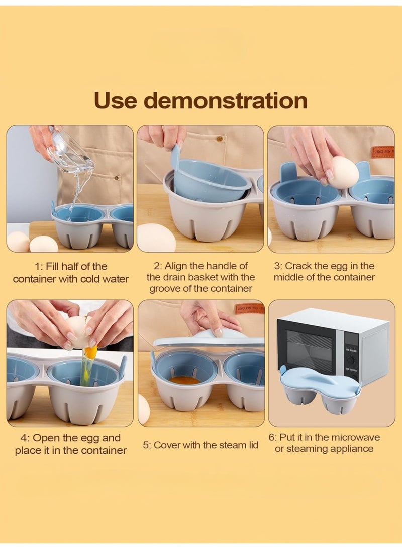 2 Cavity Microwave Egg Cooker, Breakfast Double Row Egg Cooker, Poached Egg Cup Kitchen Cooking Gadgets - Image 3