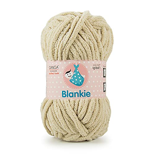 Ganga Acrowools Polyester Blankie is A Super Soft Chenille Yarn. Oekotex Class 1 Certified. Safe for Babies. Pack of 2 Balls - 100Gm Each. Shade No 9, Beige - Image 1