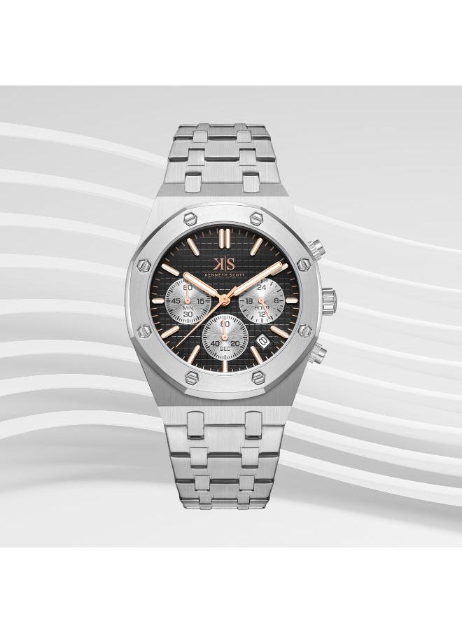 KENNETH SCOTT Men's Multi Function Display Watch With Silver Stainless steel Strap - K24112-SBSB  - Image 2