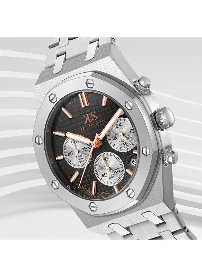 KENNETH SCOTT Men's Multi Function Display Watch With Silver Stainless steel Strap - K24112-SBSB  - Image 3
