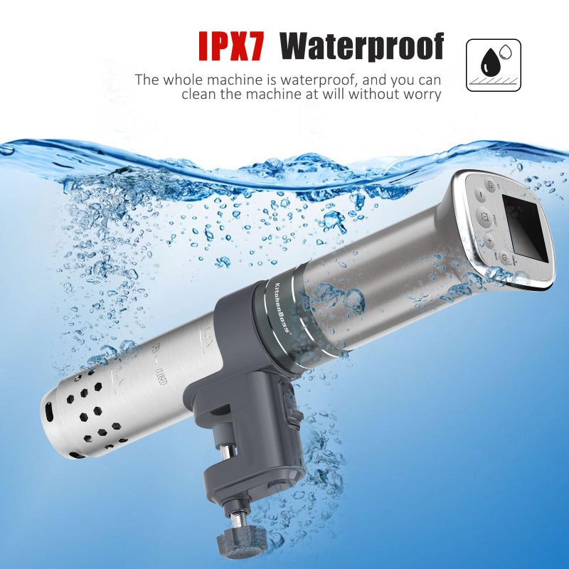 KitchenBoss Sous Vide Cooker Machine: Ultra-Quiet Built-in TFT Recipes IPX7 Waterproof circulator cooker Brushless DC motor 1100 Watts Immersion Circulator Sous-vide Cooking Machine G321, Silver - Image 4