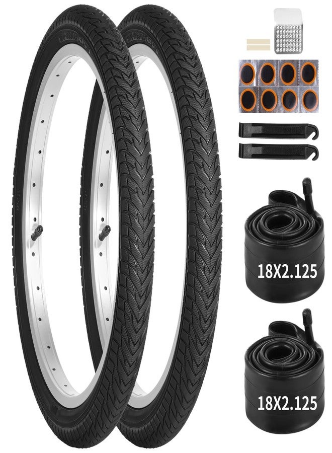 yeesport 18" Kids Bike Tires Set, 2 Pcs 18×2.125" Replacement Tires with 2 Pcs Inner Tubers & Repair Kit, Shock Absorption Bicycle Tires with AV 1.18" Valves, Fit Most Kids Bikes - Image 1