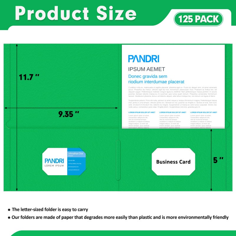 PANDRI Two Pocket Folders, PANDRI 125 Pack 2 Pocket Folders, Letter Size Paper File Folder for School Office Home Business, Assorted 5 Colors - Image 2