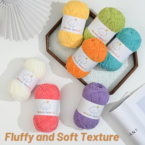 Waikxin 24 Pack Fluffy Chenille Yarn for Crocheting, Baby Yarn for Crocheting Soft, 3806yds/42oz Fingering Weight Crochet Amigurumi Yarn, Velvet Yarns for Crochet Baby Blanket&DIY Crafts.(Set B) - Image 3